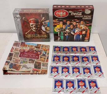 1990 Upper Deck Looney Tunes Comic Ball Trading Card Packs &ndash; 19 Sealed Packs, Pirates of The Caribbean DVD Game, Coca-Cola Racing Board Game And More