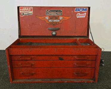 Snap-on Harley-Davidson 3-Drawer Metal Tool Chest Red, Side Handles, Decals, Mighty Mag