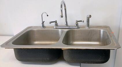 Double Bowl 33" x 22" Drop-In Stainless Steel Kitchen Sink w/ Faucet & Sprayer