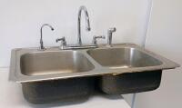 Double Bowl 33" x 22" Drop-In Stainless Steel Kitchen Sink w/ Faucet & Sprayer - 2