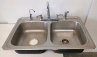 Double Bowl 33" x 22" Drop-In Stainless Steel Kitchen Sink w/ Faucet & Sprayer - 3
