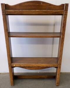 Freestanding Wooden Bookshelf With 3 Shelves, Medium Brown Finish, Decorative Curved Trim