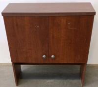 Medium Brown Wooden Cabinet With Metal Handles And Ribbed Side Table - 2
