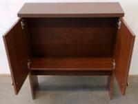 Medium Brown Wooden Cabinet With Metal Handles And Ribbed Side Table - 3