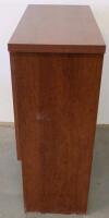 Medium Brown Wooden Cabinet With Metal Handles And Ribbed Side Table - 4
