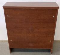 Medium Brown Wooden Cabinet With Metal Handles And Ribbed Side Table - 5