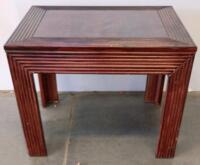 Medium Brown Wooden Cabinet With Metal Handles And Ribbed Side Table - 7