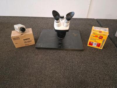Sanyo VC-0924 Dummy Camera, Bausch & Lomb StereoZoom 4 Microscope, Gentex Commander 2 Fire Alarm (Unable To Test)