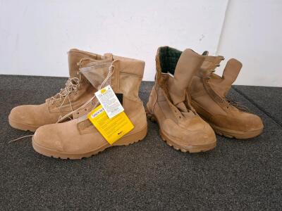 US Military Hot Weather Combat Boots, Tan/Coyote Brown, Danner (Size 16), And Belleville Vibram (Size 14R)