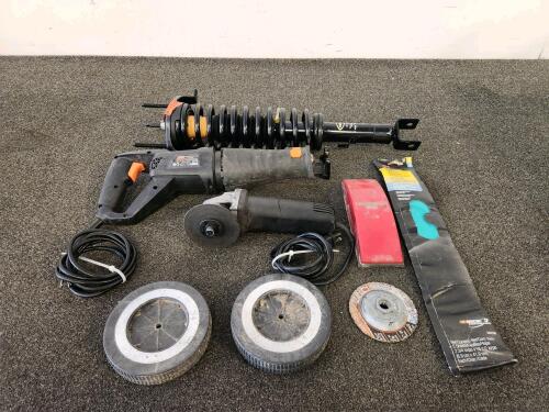 Chicago Electric Reciprocating Saw (Tested), Angle Grinder (Tested), Blue-Point Sander, Strut & Wheels