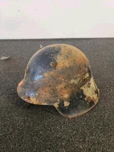 WWII German M35/M40 Steel Helmet, Camouflage Remnants, Fantasy Spike Modification, Relic Condition