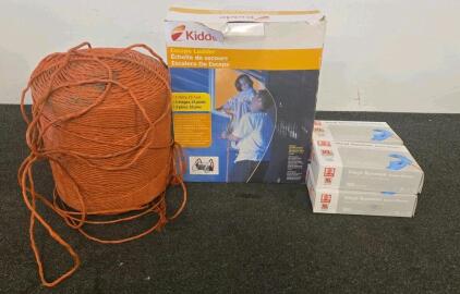 Kidde 3-Story 25ft Escape Ladder, 5 Boxes Basic Vinyl Synmax XL Exam Gloves, Utility Cord