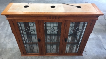 Wood and Glass Lighted Hutch