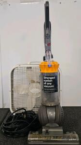Dyson Ball Multi Floor Upright Bagless Vacuum, Corded, 31 Ft Cord, HEPA Filtration, Yellow/Gray, Box Fan And Extension Cord (All Items Tested, Work)