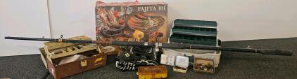 Shakespeare Ugly Stik 12' Medium 2-Piece Casting Rod With Tackle Boxes And Assorted Fly Fishing Lures, Fajita 101 Set (New In Box), Two Wilson's Baseball Gloves Catchers Mitts