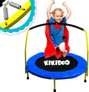 KIKIDOO 36" Mini Trampoline With Handle Bar, 30 Springs, Max 150 lb Weight Limit, Blue/Yellow