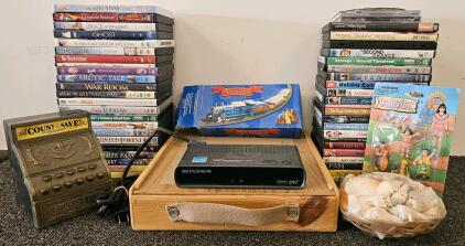 DVDs (41), Vintage Register Bank, Anastasia Train, Digital Converter (Tested, Works), Toys, And Decor