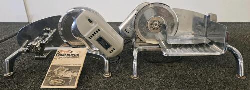 Two Rival 1101E/1 Electric Food Slicers, 6.5" Stainless Steel Blade, 125W Motor, Chrome-Plated Body (Tested, Works)