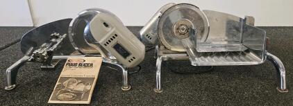 Two Rival 1101E/1 Electric Food Slicers, 6.5" Stainless Steel Blade, 125W Motor, Chrome-Plated Body (Tested, Works)
