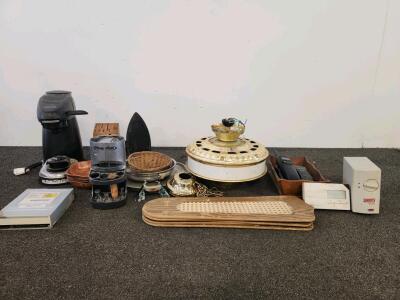 Vintage Ceiling Fan (missing some hardware & untested), Black and Decker coffee machine (tested), & More Household Items