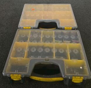 Plastic Organizer Cases, 10- & 12-Compartment, Yellow/Black, w/ Assorted Screws and Fasteners