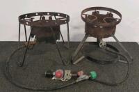 2 Outdoor Propane Gas Burner Stoves, Steel 16" Frame, Regulator & Hose, 65,000 BTU Each