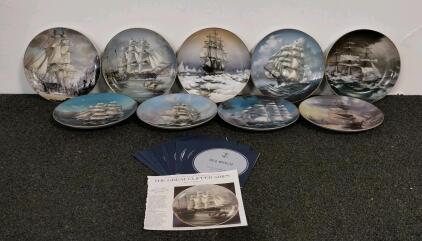 Franklin Mint Great Clipper Ships Plate Set by J.C. Prasse, 8.5" Porcelain, All COAs, 1980s