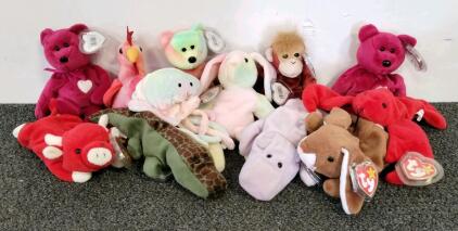 TY Beanie Babies Collection, 12 Classic Plush Toys incl. Peace Bear, Snort, Pinchers, Tag Protectors
