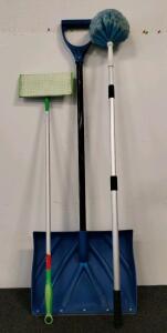 Snow Shovel, Push Broom, and Extendable Duster Set
