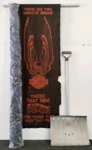 Harley-Davidson Banner, Cordless Roman Shade, Aluminum Snow Shovel Lot &ndash; Shovel 18"x42", Shade 36"x64"