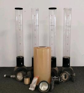 Lot of 6 Beer Towers 3L Each, Large Machine Grade Pallet Wrap, and Mixed Fishing Accessories