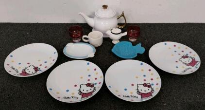 Sanrio Hello Kitty Polka Dot Children's Dishware Set &ndash; 10-Piece Ceramic Collection