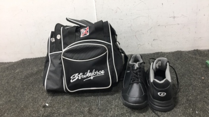 (1) Bowling Bag, (1) Pair of Bowling Shoes, (1) Bowling Ball