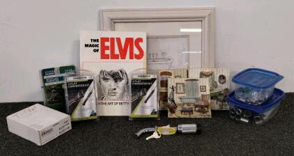 Mixed Lot: Art Prints, 'The Magic of Elvis' Book, Hopkins Converter Kits, Pump, Lock, Thermostat & Hardware