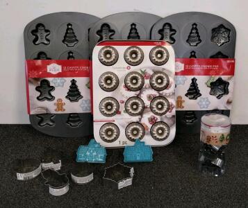 Holiday Time & Celebrate It Bakeware Set &ndash; 3 Cookie Pans, Mini Fluted Pan, 12+ Cookie Cutters