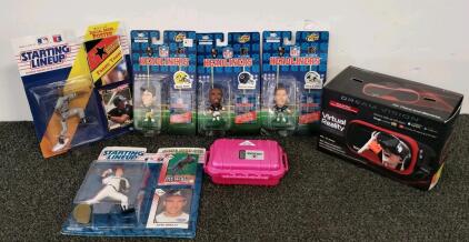 Sports Collectibles Bundle: Starting Lineup MLB, NFL Headliners Figures, Dream Vision VR, Pink Hard Case