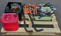 Assorted Hand Tools, Heavy Chains, Ratchet Straps, 5-Gal Fuel Can, Pallet Lot - 4