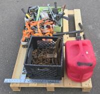 Assorted Hand Tools, Heavy Chains, Ratchet Straps, 5-Gal Fuel Can, Pallet Lot - 5