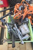 Assorted Hand Tools, Heavy Chains, Ratchet Straps, 5-Gal Fuel Can, Pallet Lot - 6