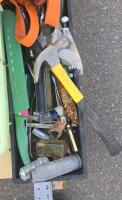Assorted Hand Tools, Heavy Chains, Ratchet Straps, 5-Gal Fuel Can, Pallet Lot - 7