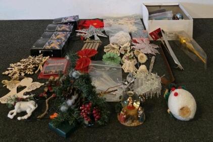 Assorted Christmas Decoration Lot &ndash; Ornaments, Lights, Tree Toppers, Figurines