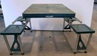 Folding Camping Picnic Table with 4 Seats, Cookware Set & Rheem Controller, Green/Aluminum - 5
