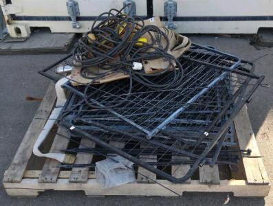 Industrial Lot: Fire Hose, Cable Reel w/ Cord, 6+ Wire Mesh Rack Panels