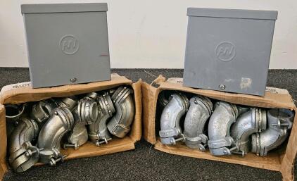 Two AW Meter Sockets and 2" Galvanized Steel 90&deg; Conduit Elbows, Approx. 20 Pieces