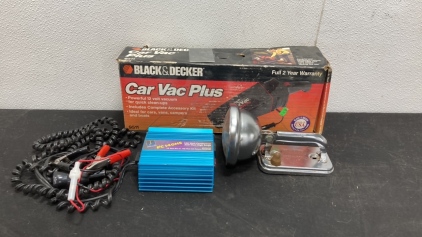 Power-To-Go MOSFET 12 Volt DC to 110 Volt AC Power Inverter, Black and Decker Car Vac Plus Car Vacuum, Eveready Lantern