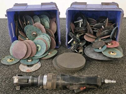 Pneumatic Angle Die Grinder with 70+ 2&rdquo;/3&rdquo; Sanding, Flap, Wire & Cutoff Discs, Bins Included