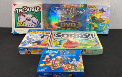 Trivial Persuit DVD Pop Culture Game, Yahtzee, and Other Assorted Games.