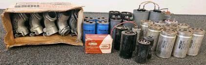Lot of Vintage Mallory, Dayton & National Motor Capacitors, Kindorf 3/4" EMT Steel Elbows
