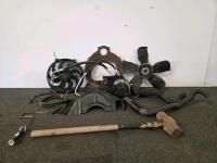 Engine Cooling System & Accessory Parts Lot: Fans, Shroud, Hoses, Compressor (all untested) & Sledgehammer