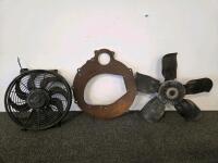 Engine Cooling System & Accessory Parts Lot: Fans, Shroud, Hoses, Compressor (all untested) & Sledgehammer - 7